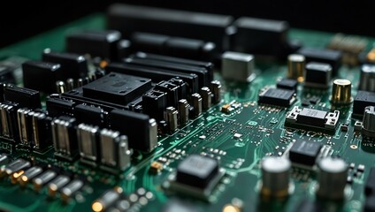 Fototapeta premium Computer motherboard with electronic pulses flowing.