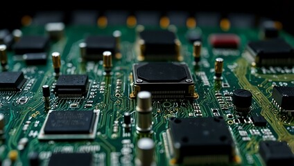 Fototapeta premium Computer motherboard with electronic pulses flowing.