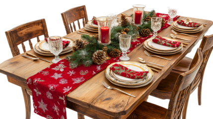 Table set for Christmas dinner with holiday dining decoration, festive celebration setting, and elegant tableware featuring Xmas decor, menu, and rustic home ambiance for a merry new year