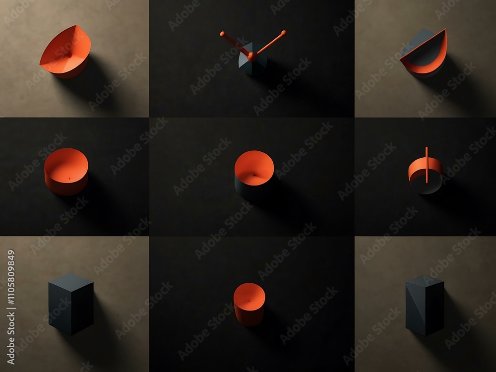 Poster conceptual objects set against a dark background.