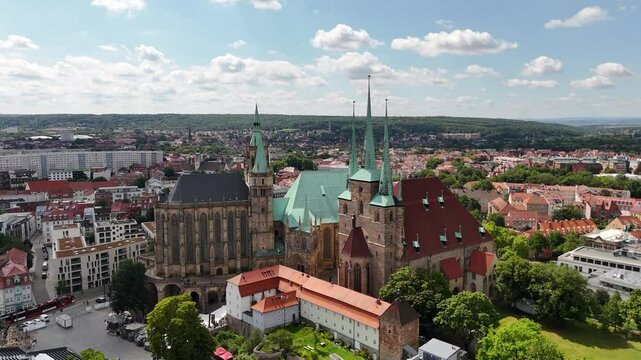 Bird's-eye view of Erfurt Cathedral and St. Severus Church in Germany