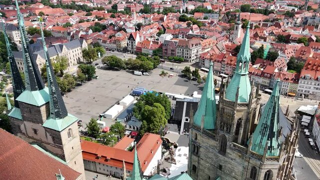 Aerial view of Cathedral Square (Domplatz) in Erfurt, Germany