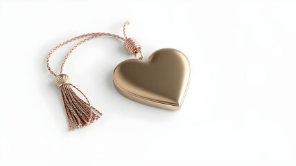 A metallic heart-shaped bookmark with a tassel, isolated on white