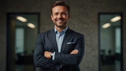 Fototapeta premium Confident businessman smiling with arms crossed.