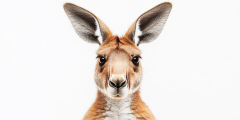 Fototapeta premium A real photo with the head of a red kangaroo front view big male white background 