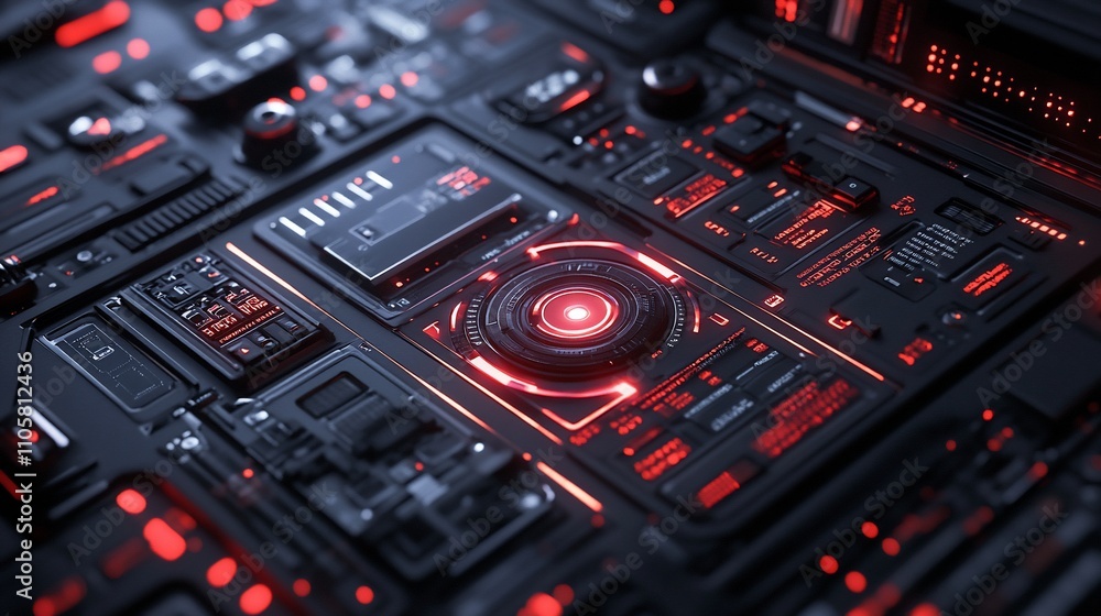 Aufkleber futuristic red illuminated technology interface.