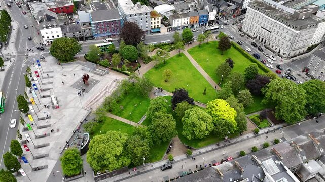 Aerial view of Eyre Square in Galway, Ireland