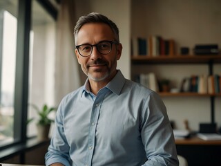 Obraz premium Confident male entrepreneur leaning on his office desk.