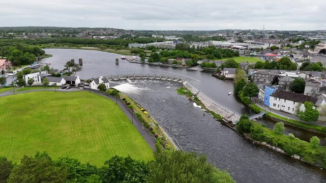 Drone footage of the River Corrib in Galway, Ireland