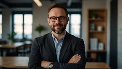 Fototapeta premium Confident person in a casual modern workspace portrait.