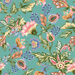 Beautiful chintz damask jacobean paisley watercolor design botanical seamless patterns © HoyaBouquet