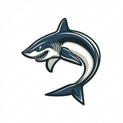 Obraz premium Vector style logo of a full body great white shark mascot for the team, in a curved body position, ready to strike, white background