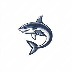 Obraz premium Vector style logo of a full body great white shark mascot for the team, in a curved body position, ready to strike, white background