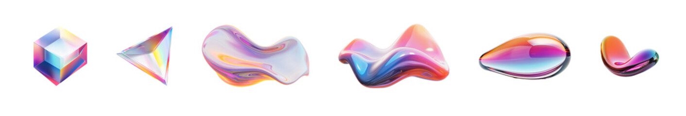 Colorful abstract shapes showcasing fluid designs and shimmer effects.