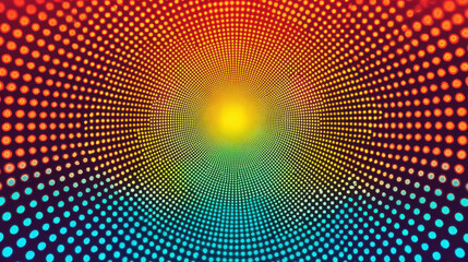 vibrant, high energy neon backdrop featuring radial pattern of colorful dots transitioning from red to yellow to blue, creating dynamic visual effect