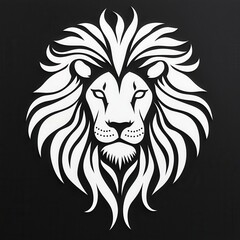 Fototapeta premium A stylized black and white illustration of a lion's head with intricate mane designs, symbolizing strength and majesty.