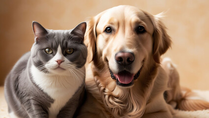 British cat and Golden Retriever