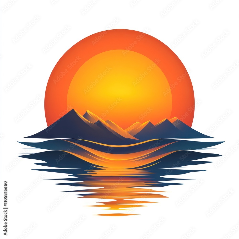 Aufkleber here's a possible and keyword list for your stock photo.. sunset over mountains reflected in calm wa