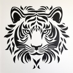 Obraz premium A stylized black and white tiger design featuring intricate patterns and a symmetrical layout, showcasing artistic flair.