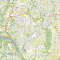 Map of Bethesda in Maryland in a normal road map style. Contains layered vector with roads water, parks, etc.