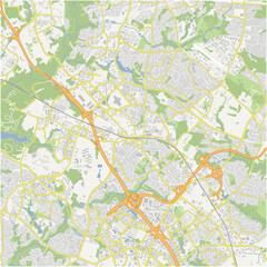 Map of Gaithersburg in Maryland in a normal road map style. Contains layered vector with roads water, parks, etc.