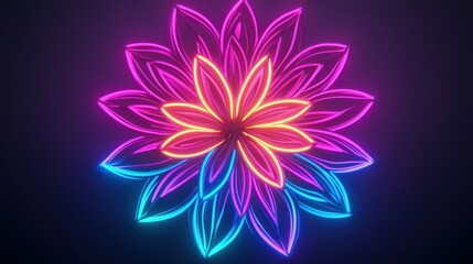 Vibrant Neon Flower Design with Colorful Petals and Dark Background