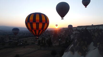 Hot Air Balloons Soaring Over Cappadocia At Sunrise