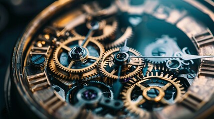 Intricate Brass and Steel Gears Reveal the Captivating Mechanics of an Antique Timepiece Mechanism