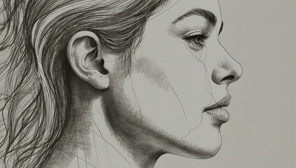 Fototapeta premium Continuous line drawing of a woman’s head profile.
