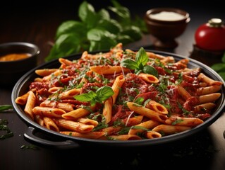 Delicious Penne Pasta with Marinara Sauce, Basil, and Parmesan
