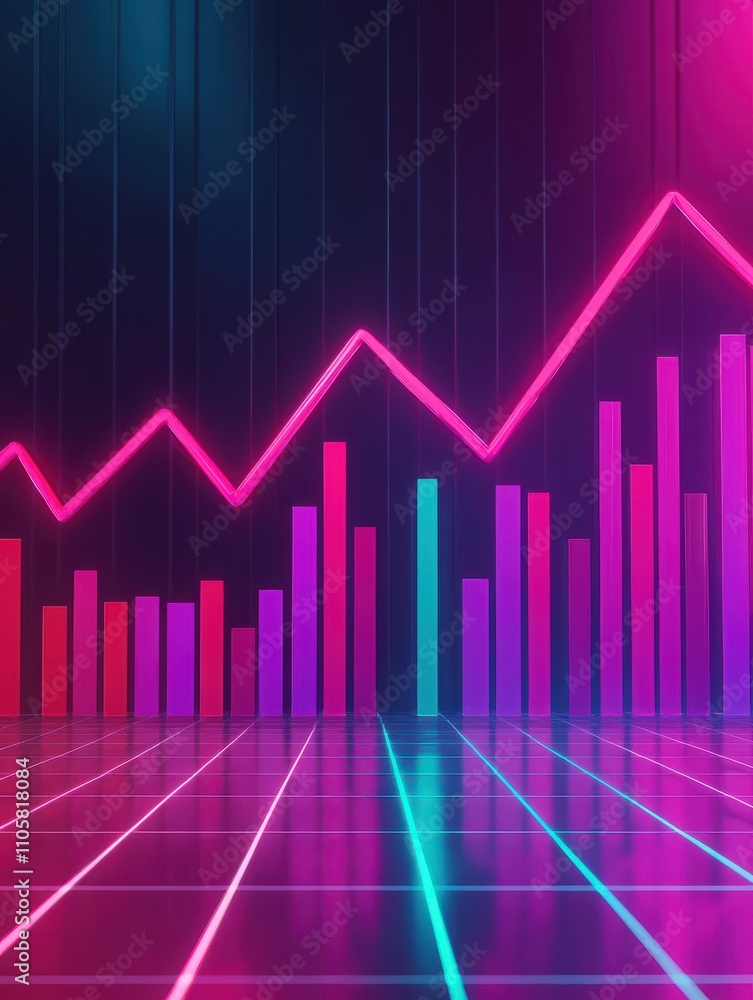 Poster a vibrant digital representation of a data visualization, featuring colorful bars and lines against 