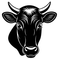 Cow head vector black silhouette illustration on a white background