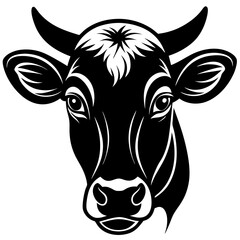 Cow head vector black silhouette illustration on a white background