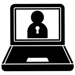  Information privacy laptop icon silhouette on White background 