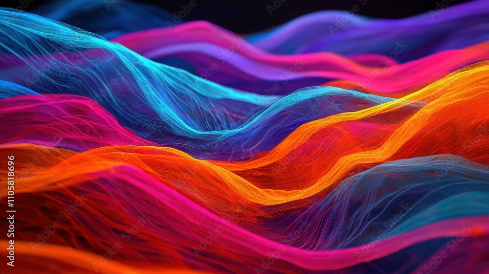 Poster vibrant, flowing waves of color create an abstract, dynamic pattern, evoking a sense of movement and
