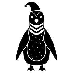 Penguin in a Christmas outfit silhouette on White background 