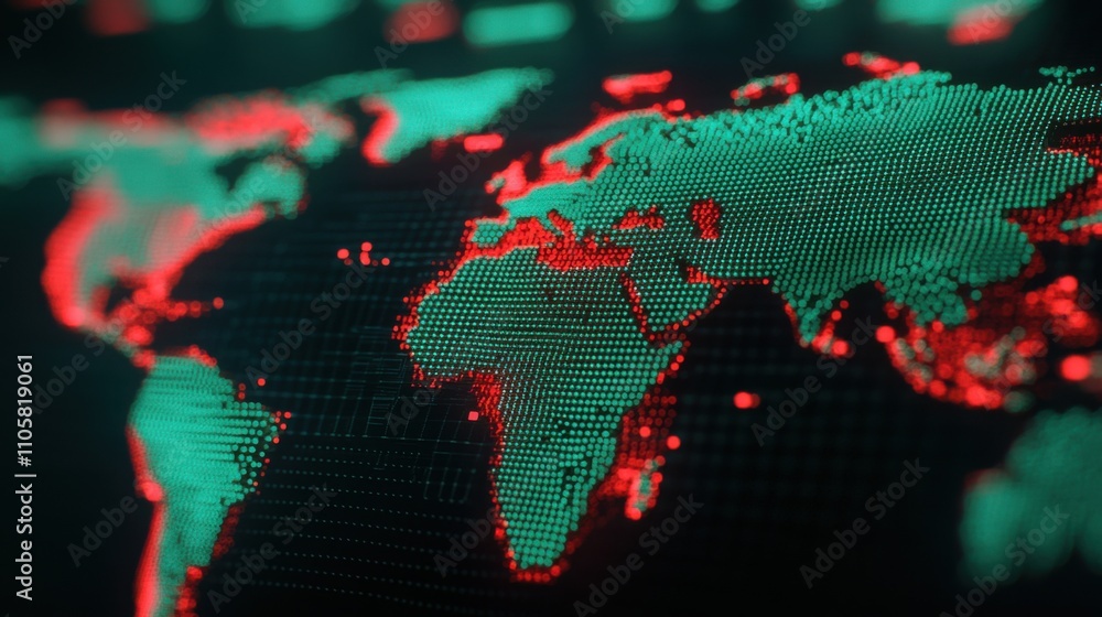 Aufkleber a digital map of the world displayed in green and red, suggesting themes of technology, connectivity