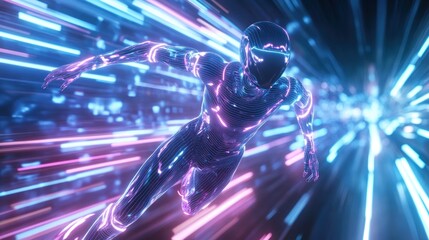Fototapeta premium Futuristic digital avatar accelerating forward swiftly