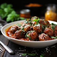 Delicious Italian Meatballs in Marinara Sauce with Basil and Parmesan