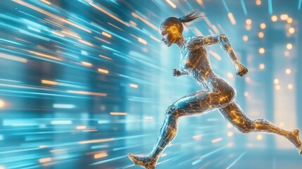 High-tech entity sprinting through virtual corridors.