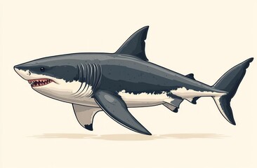 Fototapeta premium Here's a possible and keyword list for your image.. Great White Shark illustration, marine predator, ocean wildlife.