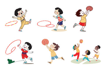 child playing basketball vector