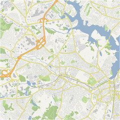 Map of Peabody in Massachusetts in a normal road map style. Contains layered vector with roads water, parks, etc.