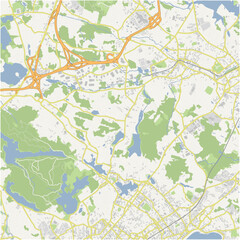 Map of South Peabody in Massachusetts in a normal road map style. Contains layered vector with roads water, parks, etc.