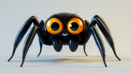 A 3D cute cartoon spider character with playful features, isolated on a white background, perfect for animation, games, or design projects.
