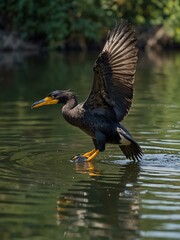 Cormorant bird in flight or perched.