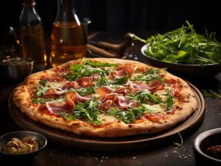 Delicious Prosciutto Pizza with Arugula, Gourmet Italian Meal