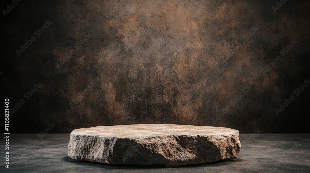 Poster a textured stone slab rests on a dark, moody surface, set against a subtle gradient background, crea