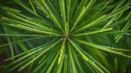 Obraz premium A detailed view of the long, slender needles of a pine tree, showing their vibrant green color and fine texture