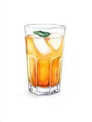 A refreshing glass of iced tea with mint leaves and ice cubes, perfect for a hot day.